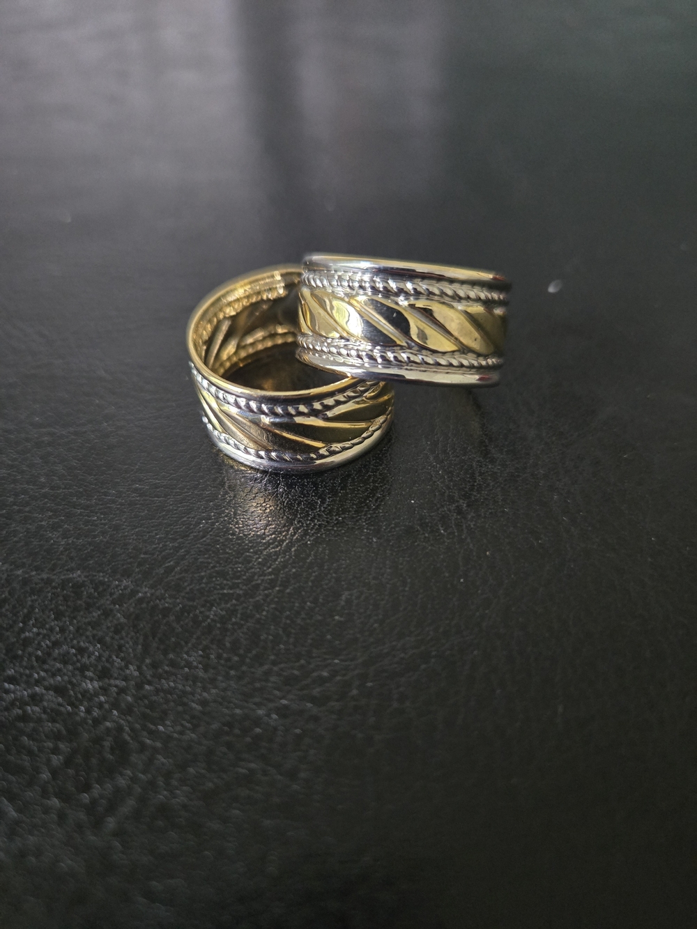 Vintage Two Tone Mixed Metal Wide Hoop Earrings Gold Silver Textured Ribbed